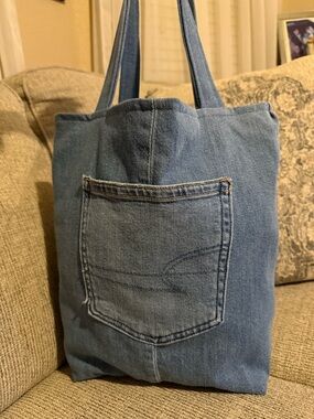 Denim Pocket Tote Bag - Blue